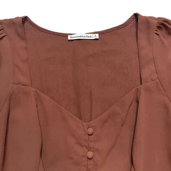 ABERCROMBIE & FITCH Long Sleeve Button Through V-Neck Top Brown Size Small - Picture 6 of 6